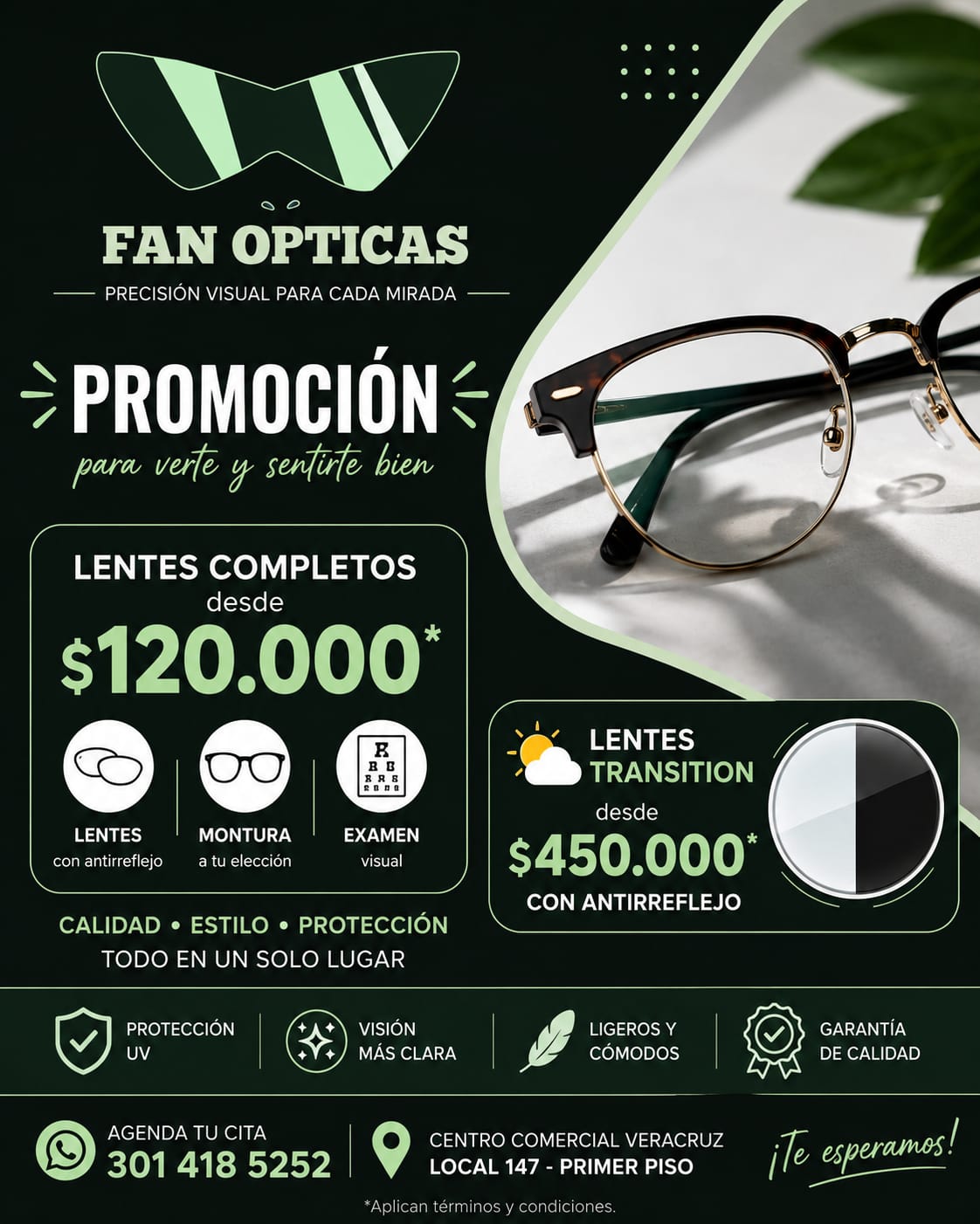 Promoción 3 lentes transitions al precio de 2